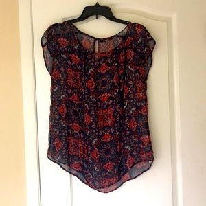 A.n.a Blue & Red Floral Blouse